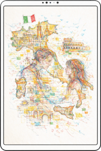 illustratie bij een column over vaderschap, opgroeien en een vakantie in Italië